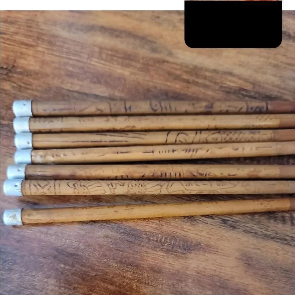 Vintage Chinese Bamboo Chopsticks with Metal Tips 6pcs